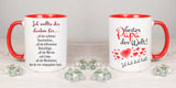Tasse Weiß/Rot bedruckt mit Motiv Ich wollte die danken für... all die schönen Geschichten... all die hilfreichen Ratschläge... all die Wärme und Liebe... all die Weisheiten, die du mir mitgegeben hast. bester Papa der Welt Ich hab dich lieb