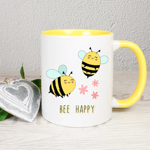 Bienen - Bee Happy Tasse weiß/hellgelb
