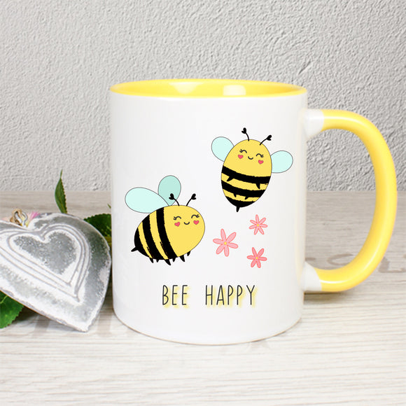 Bienen - Bee Happy Tasse weiß/hellgelb