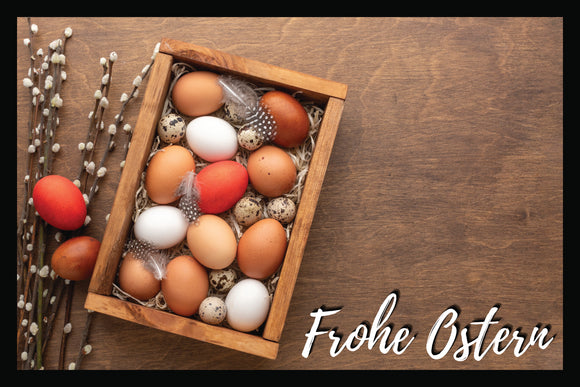 Birkenkätzchen mit Eier - Frohe Ostern - Fussmatte mit Gummirand