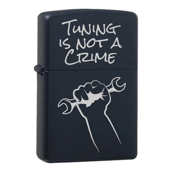 Tuning is not a crime - Hand Schraubenschlüssel Black Matte mit Chrome-Kern Original Zippo graviert