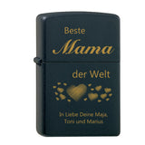 Beste Mama der Welt mit Namen der Kinder - graviertes Original Zippo Black Matte