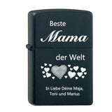 Beste Mama der Welt mit Namen der Kinder - graviertes Original Zippo Black Matte