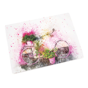 Glas Schneidebrett Servierplatte bedruckt mit dem Blumenfahrrad