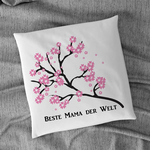 Kissen bedruckt mit Motiv Kirschblütenzweig und Text Beste Mama der Welt