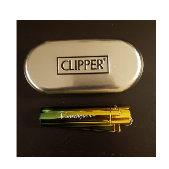 Clipper Metall-Feuerzeug Green Gradient mit Gravur in Metallbox