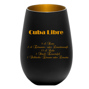 Glas schwarz-gold mit Cuba Libre Rezept graviert