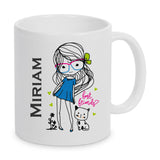 Cute Girl mit Katze Tasse personalisierbar