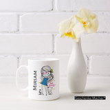 Tasse weiß mit Motiv cute girl mit Katze und Name personalisierbar
