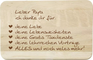 Schneidebrett aus Birkenholz mit Danke Papa graviert
