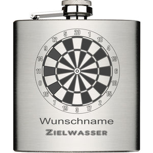 Dart Zielwasser mit Wunschname personalisiert Edelstahl Flachmann 6oz mit Lasergravur