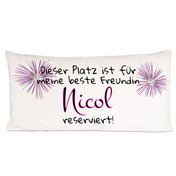 Kuschelkissen bedruckt mit Motiv Feuerwerk und Text Dieser Platz ist für meine beste Freundin Wunschname reserviert