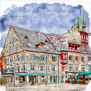 15x15cm Brillenputztuch Microfaser mit wunderschöner handgezeichneter auquarell Skizze von einem Haus in Dornbirn 