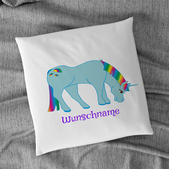 Kissen mit Füllung 40x40cm mit Motiv Einorn Rainbow und Wunschname