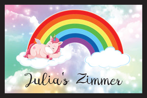 Einhorn auf Wolken mit Regenbogen - personalisierte Fussmatte