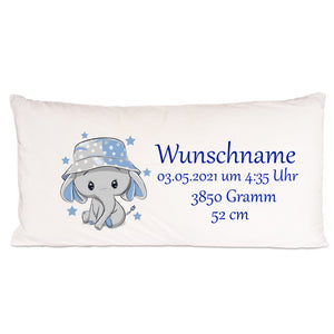 Elefant personalisiertes Geburtskissen 80x40cm Longkissen mit Füllung