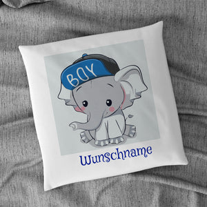 Elefant mit Kappe Boy 40x40cm Kissen mit Füllung