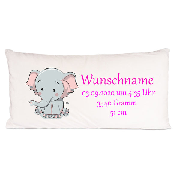 Elefant personalisiertes Geburtskissen 80x40cm Longkissen mit Füllung
