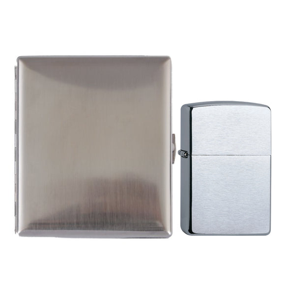 Zigaretten Etui und Original Zippo Chrome Brushed im Set