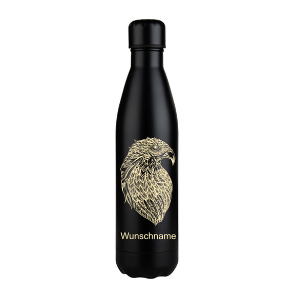 Adler und Wunschname graviert auf Edelstahl Thermosflasche black matt 750ml