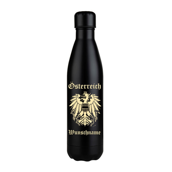 Österreich Wappen Adler und Wunschname graviert auf Edelstahl Thermoflasche black matt 750ml