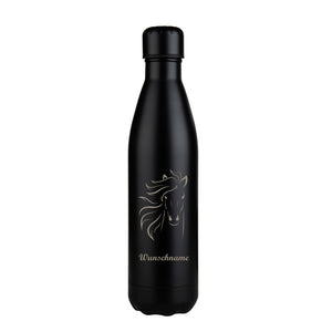 Pferdekopf Edelstahlflasche Zorr Mena Bottle black matt 750ml mit Wunschname personalisierbar