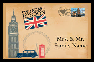 Fußmatte mit Motiv England Postkarte personalisiert mit Wunschname 40x60cm oder 50x75cm