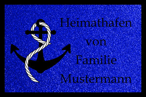 blaue Fußmatte 40x60cm oder 50x75cm  mit Motiv Anker personalisiert mit Wunschname