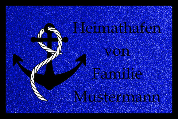 blaue Fußmatte 40x60cm oder 50x75cm  mit Motiv Anker personalisiert mit Wunschname