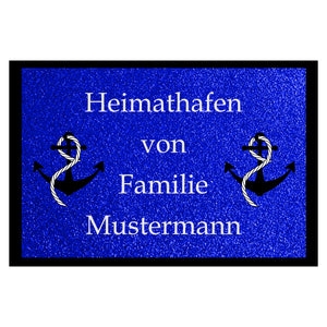 blaue Fußmatte 40x60cm oder 50x75cm mit Motiv 2 Anker personalisiert mit Wunschname