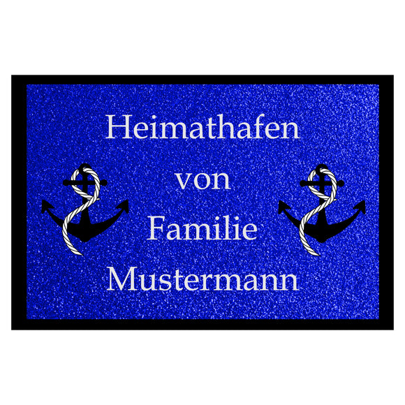 blaue Fußmatte 40x60cm oder 50x75cm mit Motiv 2 Anker personalisiert mit Wunschname