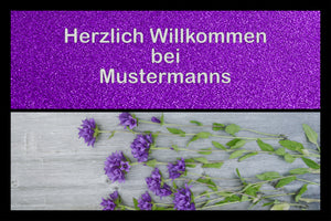 Motiv lila Blumen Fussmatte personalisiert mit Trennstreifen