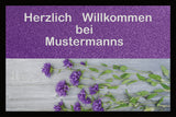 Motiv lila Blumen Fussmatte personalisiert ohne Trennstreifen