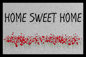 Fußmatte 40x60cm oder 50x75cm mit Motiv Mohnblumen und Text Home sweet home