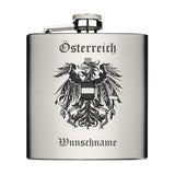 Österreich Adler mit Wunschname Edelstahl Flachmann 6oz mit Lasergravur