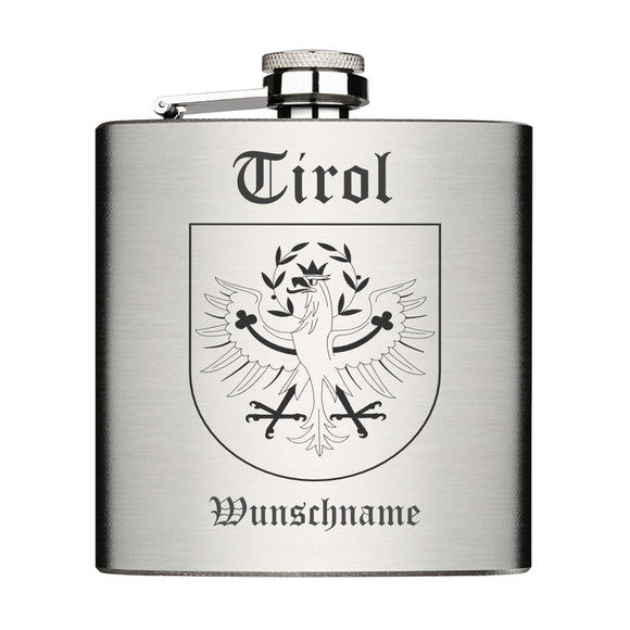 Tiroler Adler mit Wunschname personalisierter Edelstahl Flachmann 6oz mit Lasergravur