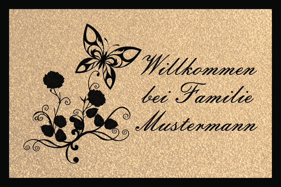 Schöne Fußmatte mit Willkommen personalisiert mit Wunschname - 40x60cm oder 50x75cm