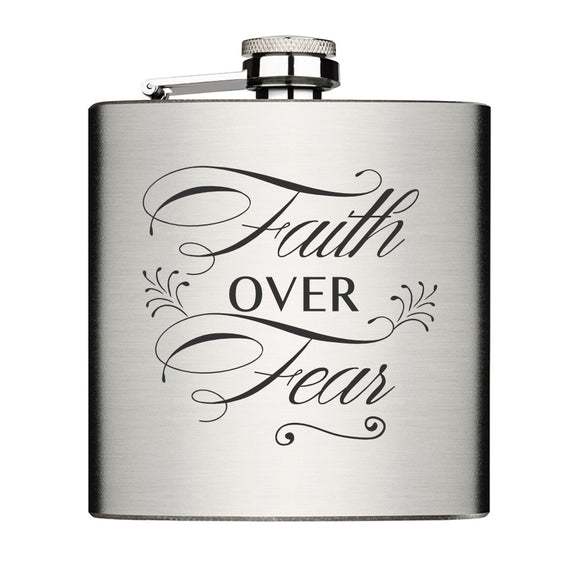 Faith over fear Edelstahl Flachmann 6oz mit Lasergravur
