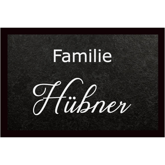 Personalisierbare Familie Fussmatte in Schieferoptik mit Gummirand