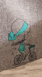 handmade Filztasche Shopper mit Mädchen auf Fahrrad bestickt