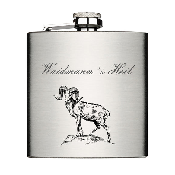 Waidmann´s Heil Steinbock Flachmann Chrome Brushed aus Edelstahl 6oz mit Lasergravur 