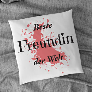 Satiniertes Kissen oder Kuschelkissen mit Reißverschluss bedruckt mit Motiv rot und Text beste Freundin der Welt