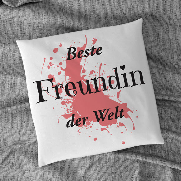Satiniertes Kissen oder Kuschelkissen mit Reißverschluss bedruckt mit Motiv rot und Text beste Freundin der Welt
