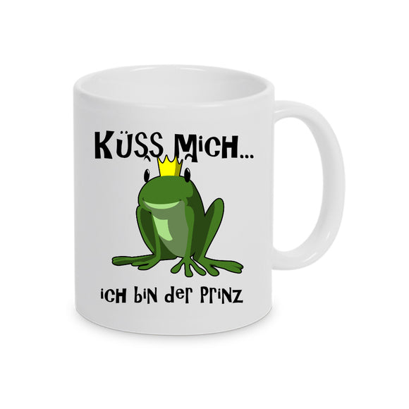 Tasse Weiß bedruckt mit Motiv Frosch küss mich ich bin der Prinz