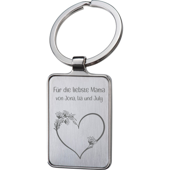 Für die liebste Mama Herz Blüten - Schlüsselanhänger graviert mit Wunschnamen personalisierbar