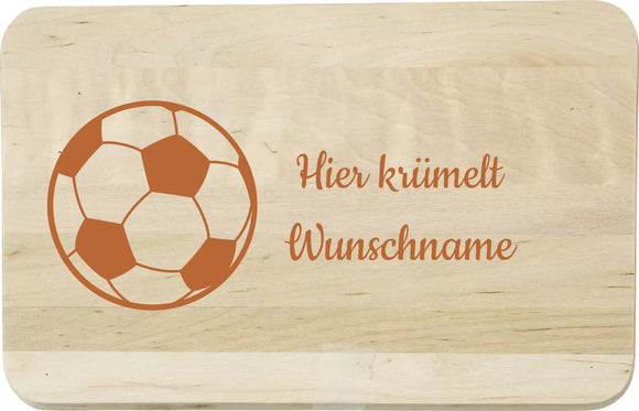 Fussball - Hier krümelt Wunschname - Holz-Schneidebrett Birke graviert