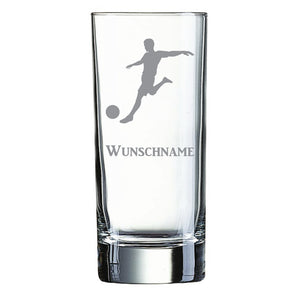 Longdrinkglas graviert mit Motiv: Fussballer mit Wunschname