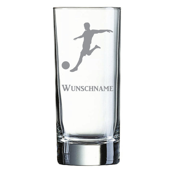 Longdrinkglas graviert mit Motiv: Fussballer mit Wunschname