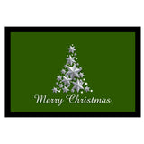 Fussmatte mit Gummirand in 2 verschiedenen Größen - Motiv Merry Christmas mit einem Weihnachtsbaum aus Sternen und Merry Christmas - Hintergrund: Grün - 40x60cmoder 50x75cm