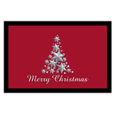 Fussmatte mit Gummirand in 2 verschiedenen Größen - Motiv Merry Christmas mit einem Weihnachtsbaum aus Sternen und Merry Christmas - Hintergrund: Rot - 40x60cm oder 50x75cm